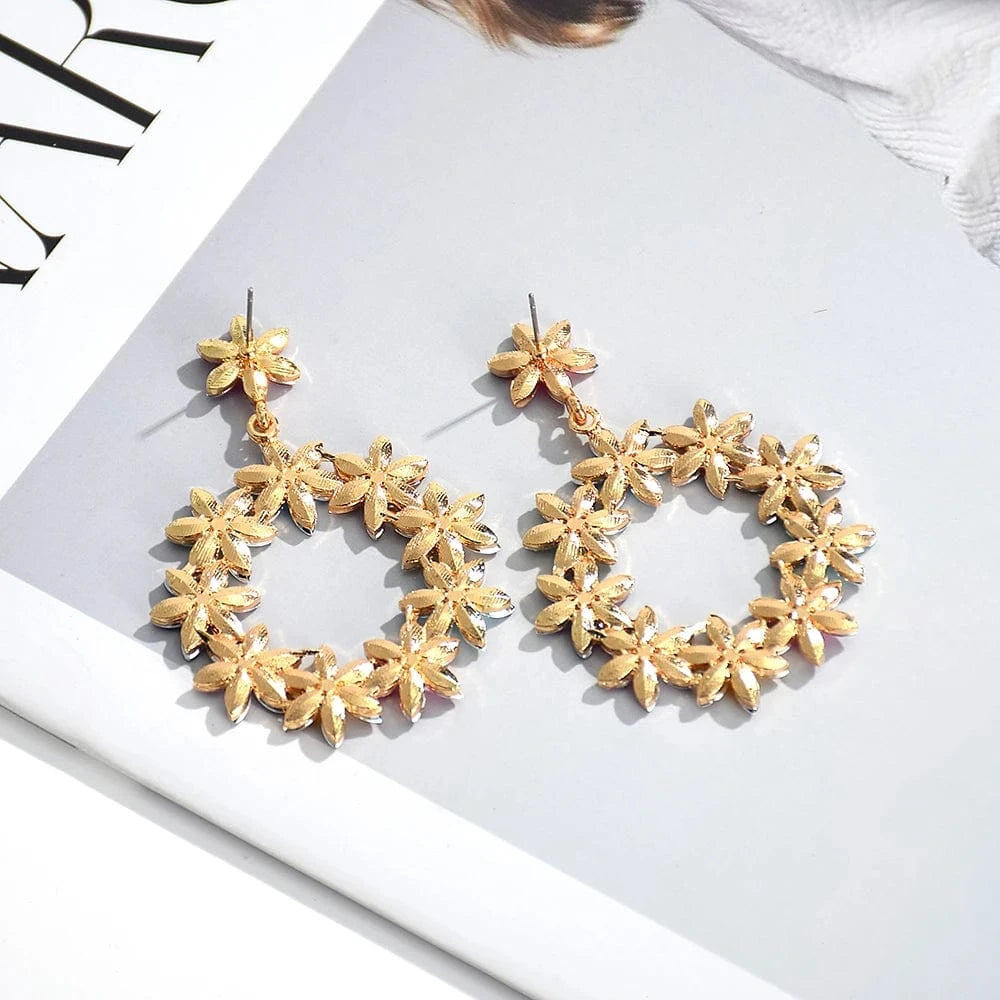 New Arrival Flower Colored Glass Stone Drop Earrings For Women Girls Crystal Accessories Statement Jewelry Wholesale