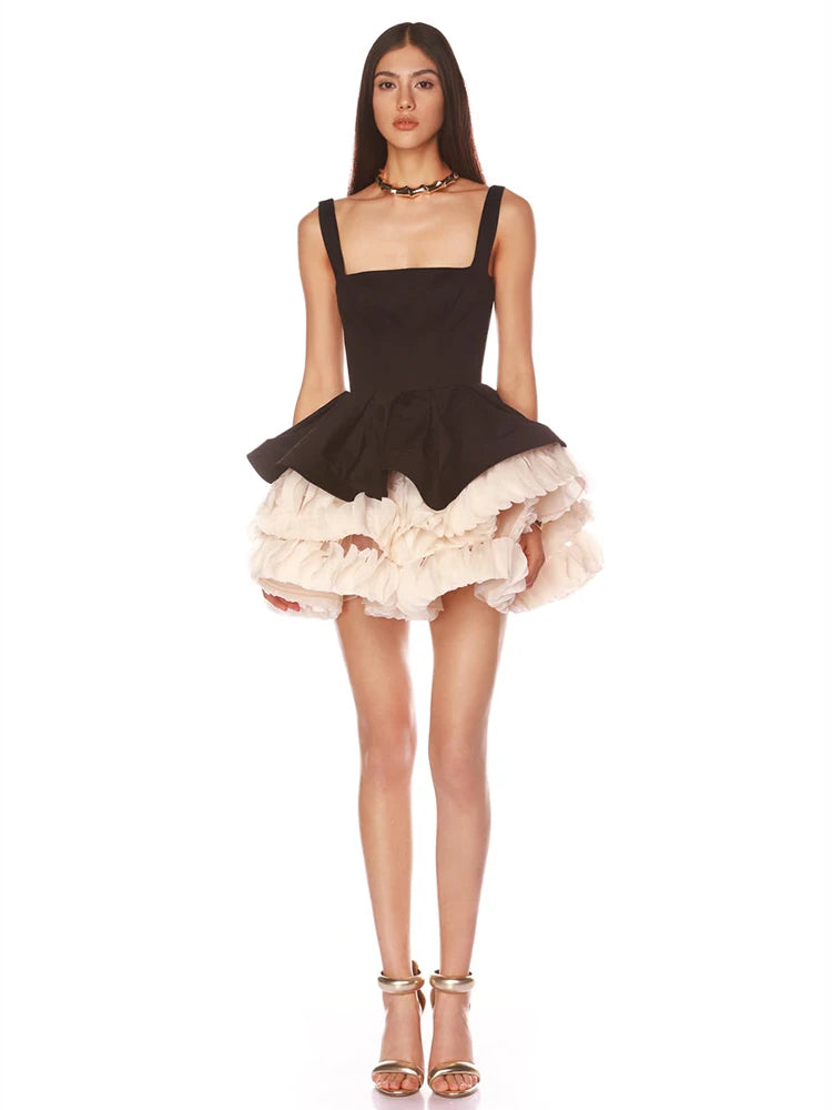 Glamorous Women's Silver Sequin Spaghetti Slip Mini Dress with Ruffled Hem Shiny Flower Party Night Club and Special Occasion