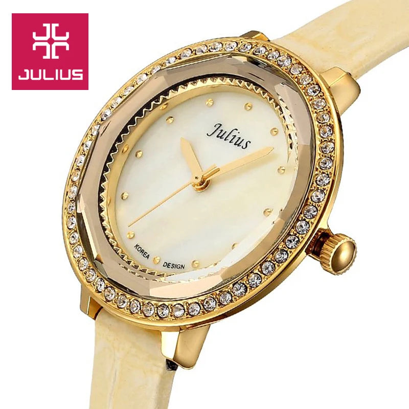 Mother-of-pearl Julius Lady Women's Watch Japan Quartz Fashion Hours Bracelet Real Leather Girl's Gift No Box