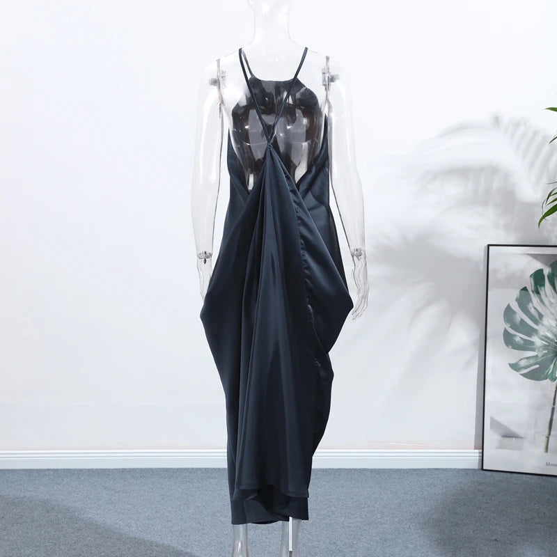 Sexy Halter Women's Dressess Elegant  Lace Up Backless Sleeveless Oversize Dress Female Summer New Lady Party Robes