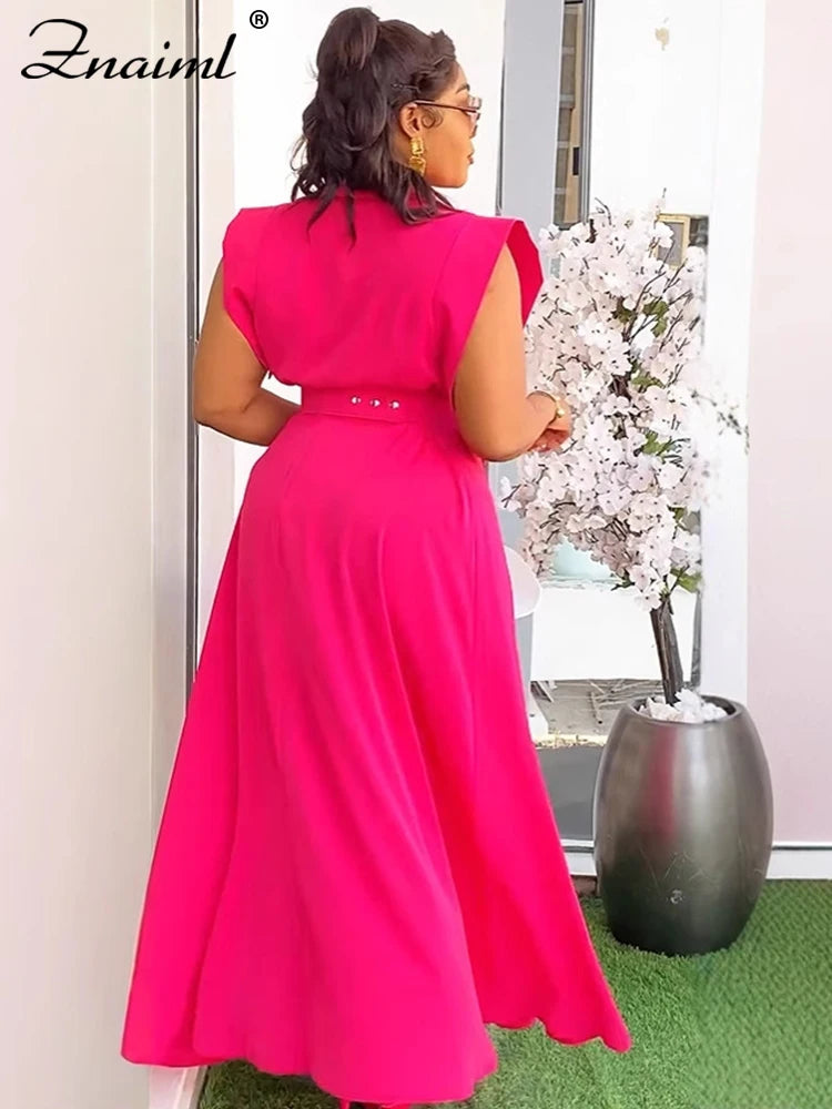 Znaiml Summer Birthday Party Evening 2 Piece Dress Set Women Sleeveless Shirt and Cargo Split Long Skirts Suit Vacation Outfits