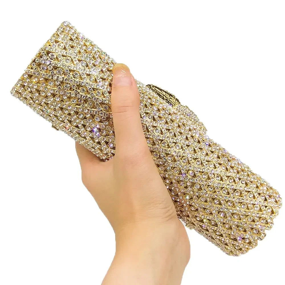 Boutique De FGG Elegant Barrel Round Women Small Evening Bags Crystal Clutch Purses Wedding Rhinestone Handbags Bridal Bags