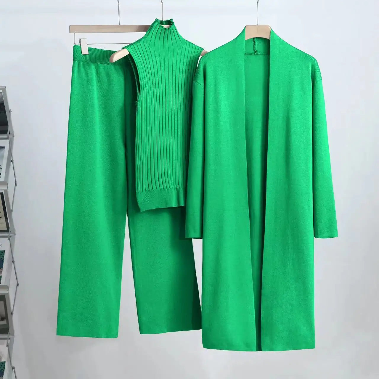 Autumn Winter Sweater 3 Piese Sets Women Suitfit 2024 Fashion Knitted Sleeveless Vest Cardigan Coat Pants Sets Outerwears Tops