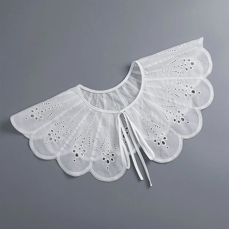 Removable Lace Doll Fake Collar Women Tie Ladies White Shawl Wrap Detachable Embroidered Lapel False Collar Clothes Accessory