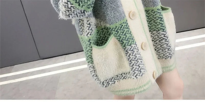 Mink Velvet Knitted Cardigan Jacket Women's 2022 New Loose Ladies Sweater Outerwear Spring And Autumn All-Match Button Jacket