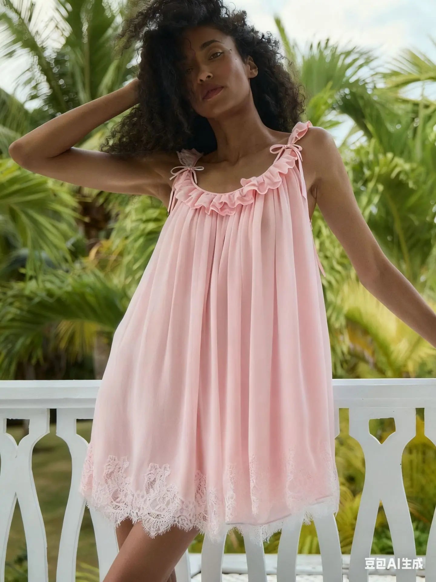 Chiffon Lace Spaghetti Strap Tiered Mini Dress for Women