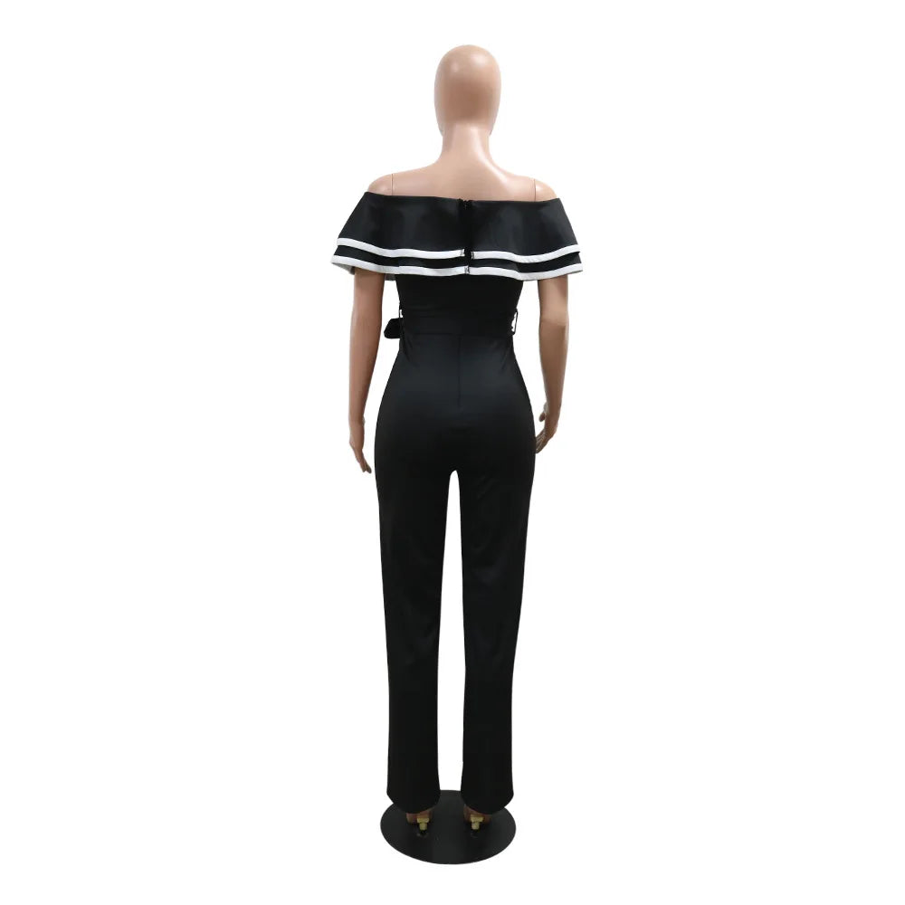 CM.YAYA Women V-neck Off Shoulder Ruffles Wide Leg Jumpsuits 2024 Summer Fashion Sexy Party Playsuit One Piece Suit Rompers