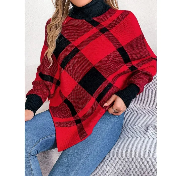 Casual Christmas Sweater Women Clothing Color Contrasting Checkered High Collar Long Sleeve Hooded Tops Y2k 2024 Autumn/Winter