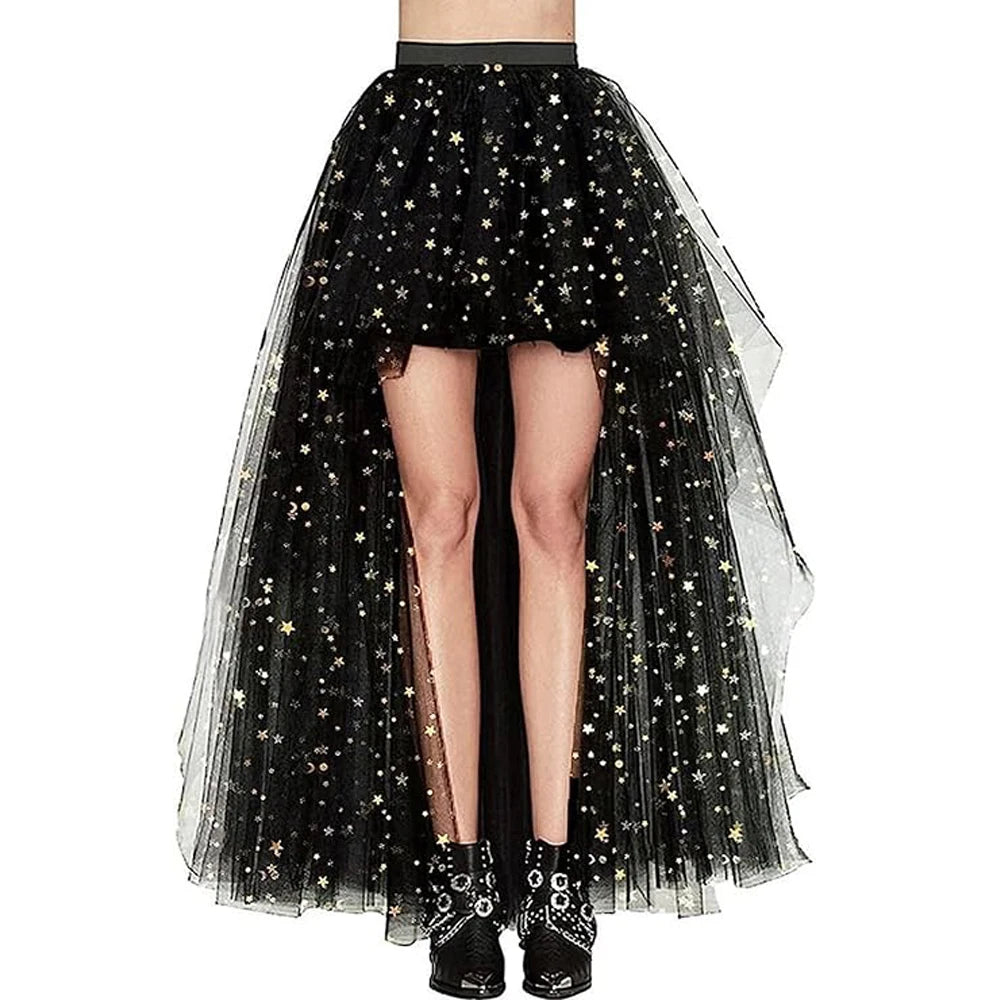 MisShow Hi-Lo Tulle Petticoat Women's Long Four Layer Puffy Skirt Fuchsia Tutu Skirts Adult Junpon Goth For Party Cocktail