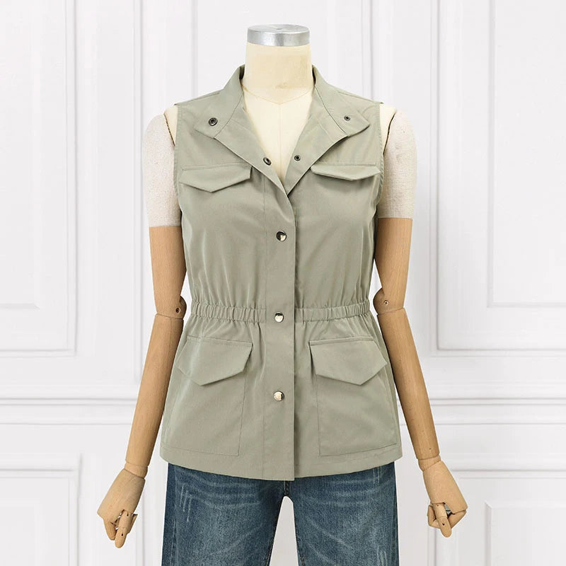 ZANZEA Women Sleeveless Waistcoat Korean Fashion Stand Collar Vest Casual Pockets Solid Tank Outwear 2024 Summer Waist Overalls
