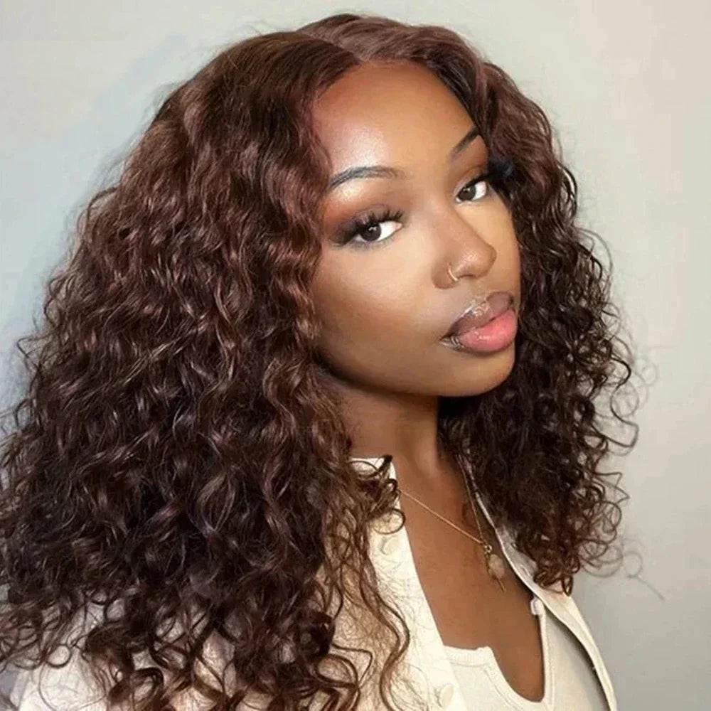 Brown kinky Curly Short Bob Wig 13x4 4x4 Bob Wigs Brazilian Water Deep Wave Human Hair Wig Preplucked For Woman Short Pixie