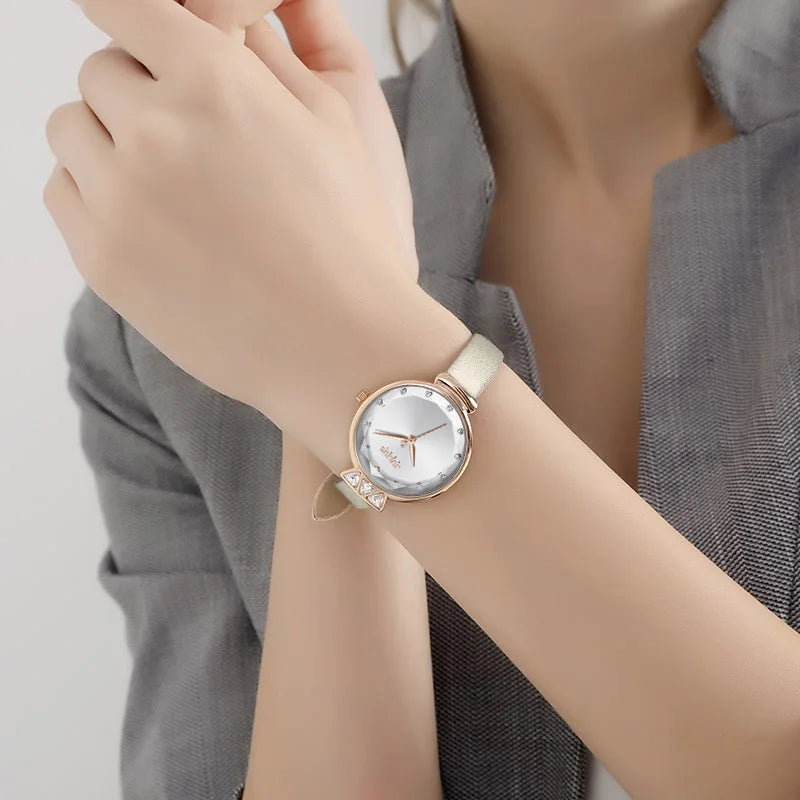 Aquarius CZ Julius Lady Women's Watch Japan Quartz Fashion Rhinestones Hours Bracelet Real Leather Girl's Gift Box