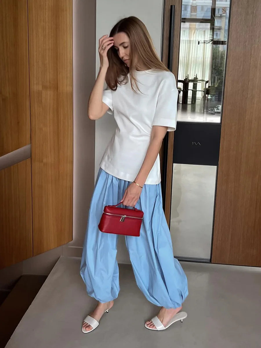 Bornladies Autumn Womens 100% Cotton Loose Lantern Style Wide Leg Pants Street Style Casual Lazy Pants Fashion Trousers