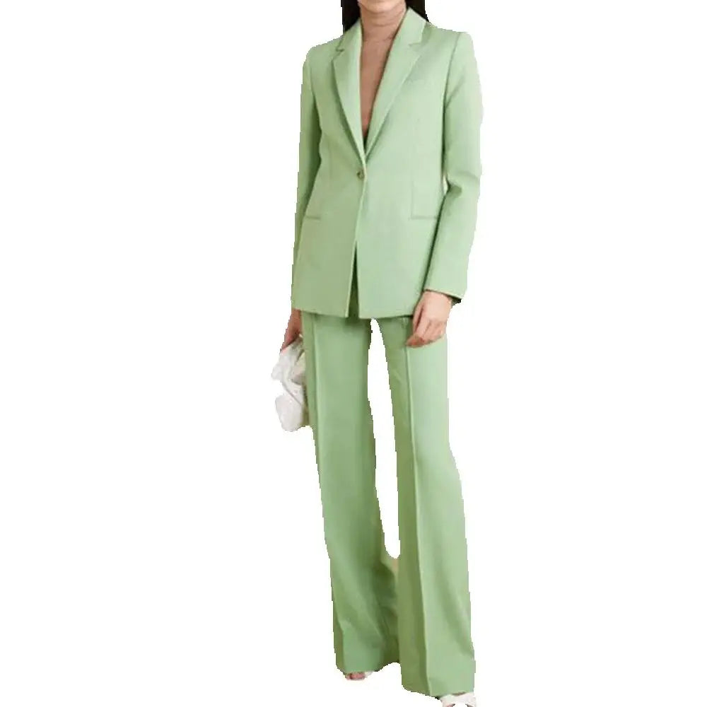 Elegant Green Women's Winter Clothing Notch Lapel 2 Pieces Jacket Pants Lady's Blazers Sets Banquet Office Female Clothing
