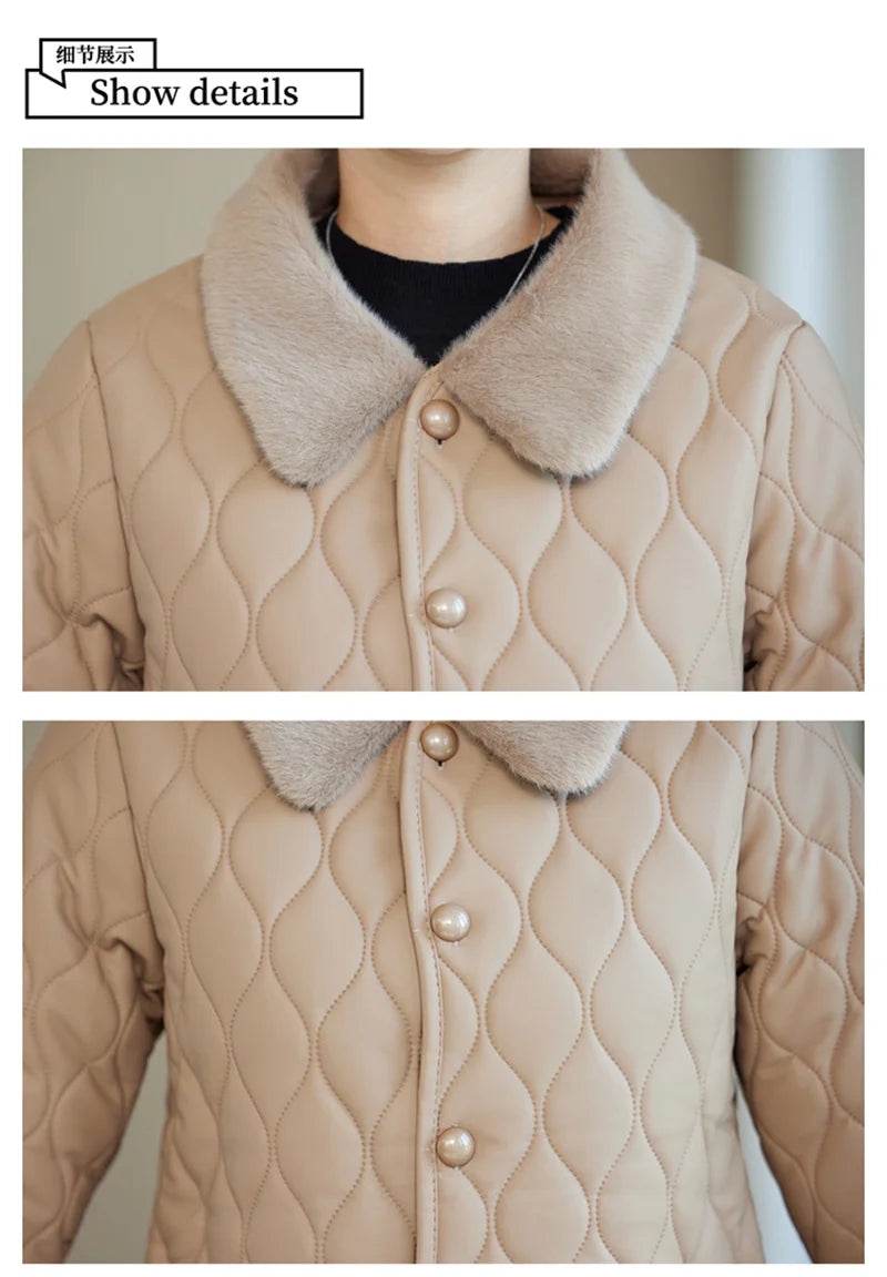 Winter Plush Jacket Winter Mom's Fashion Plus Size Loose Thick Fur Collar Coat For Mid-Aged Women With Velvet Warm Quilted Coat