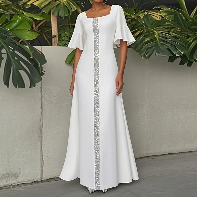 Modigirl Original Creation Women Elegant Shiny Long Dress Flared Sleeves 2025 Summer Party Birthday Prom Maxi Dresses for Woman