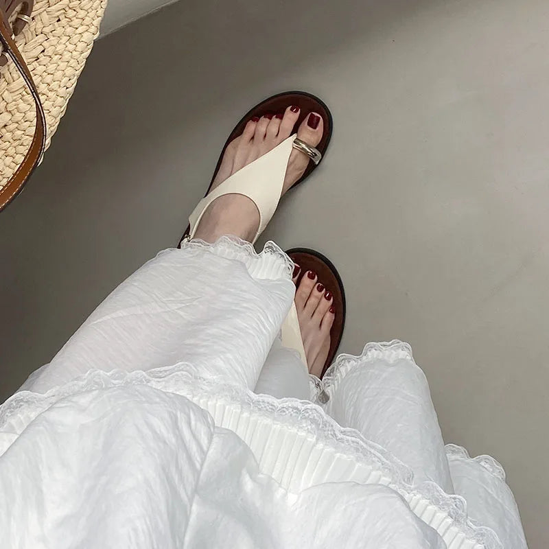 Spring Summer Fashion Metal Ladies Wedges Sandals Shoes Female Buckle Strap Women Wedges Sandals Heeled Shoes Flip flops