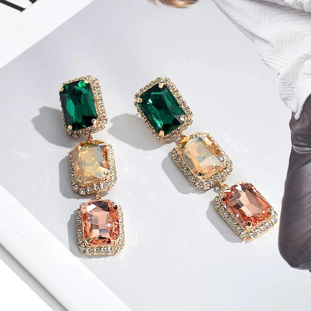 Hot-Sell Trendy Geometric Long Earrings High-Quality Luxury Crystal Jewelry Accessories For Women Girls Party Wedding