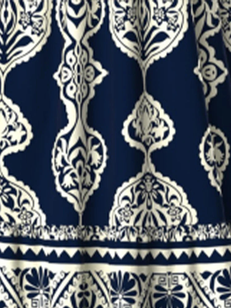 Women's lace-up V-neck geometric print dress, sleeveless design fresh and breathable, suitable for summer