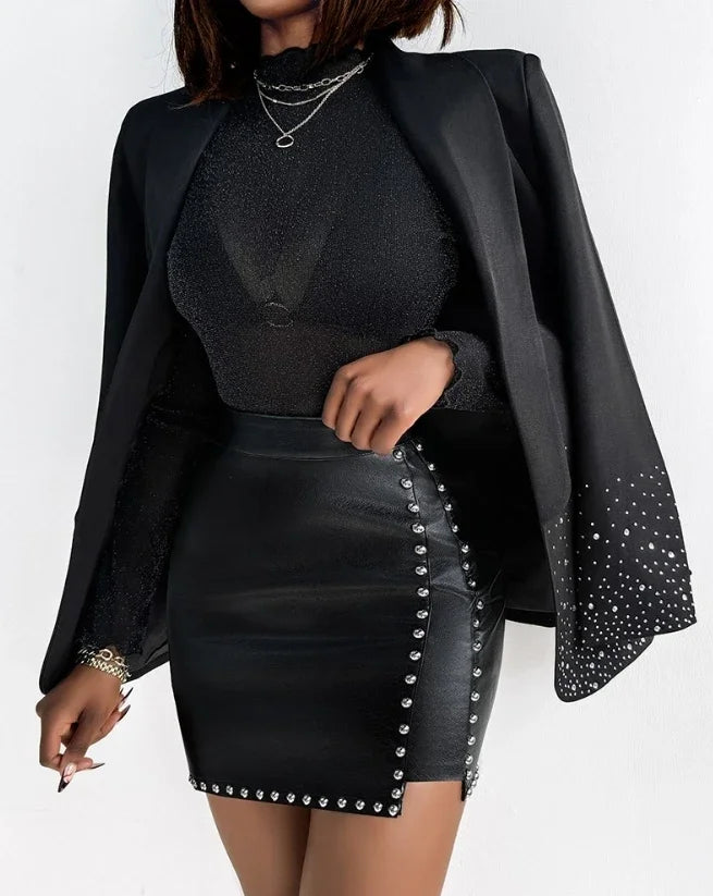Mini Skirt for Women Fashion PU Studded High Waist A Line Dresses Casual Party Irregular Bodycon Y2k Dress 2025 Spring Summer