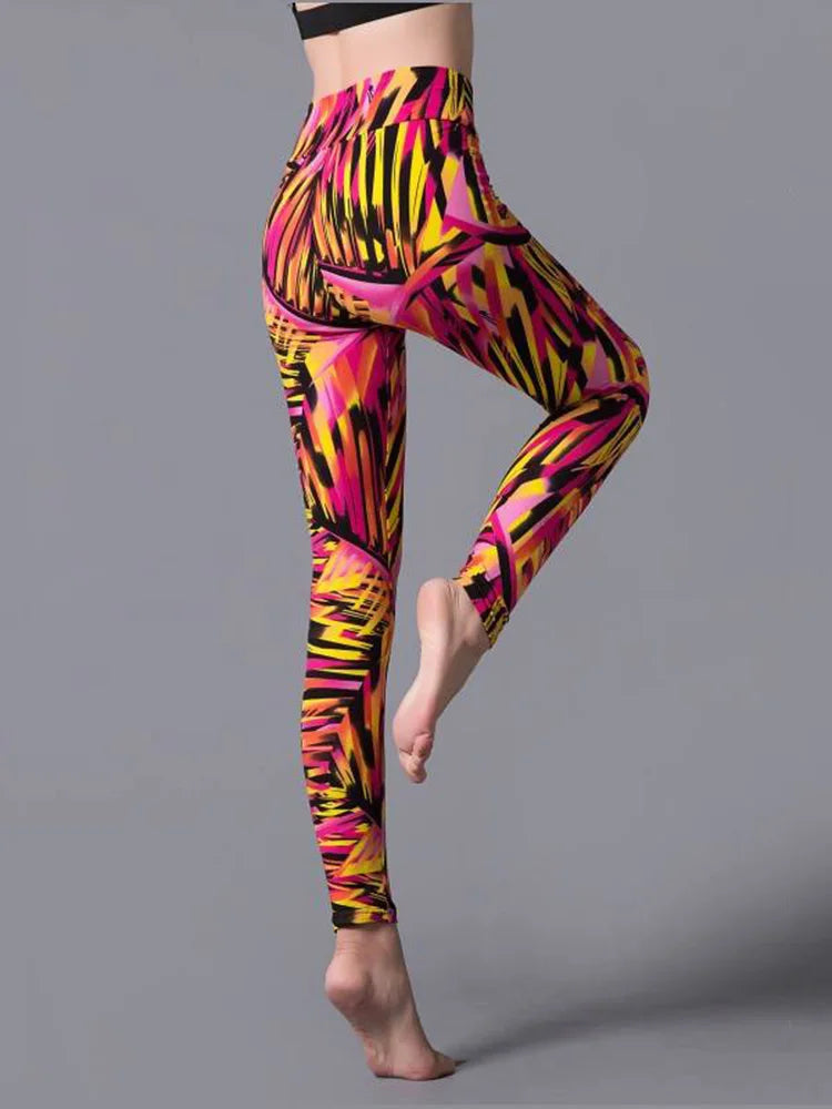 CUHAKCI High Waist Leggings Sportwear Workout Women Jeggings Elastic Pants Leopard Summer Printed Stripe Sexy Fitness Leggins