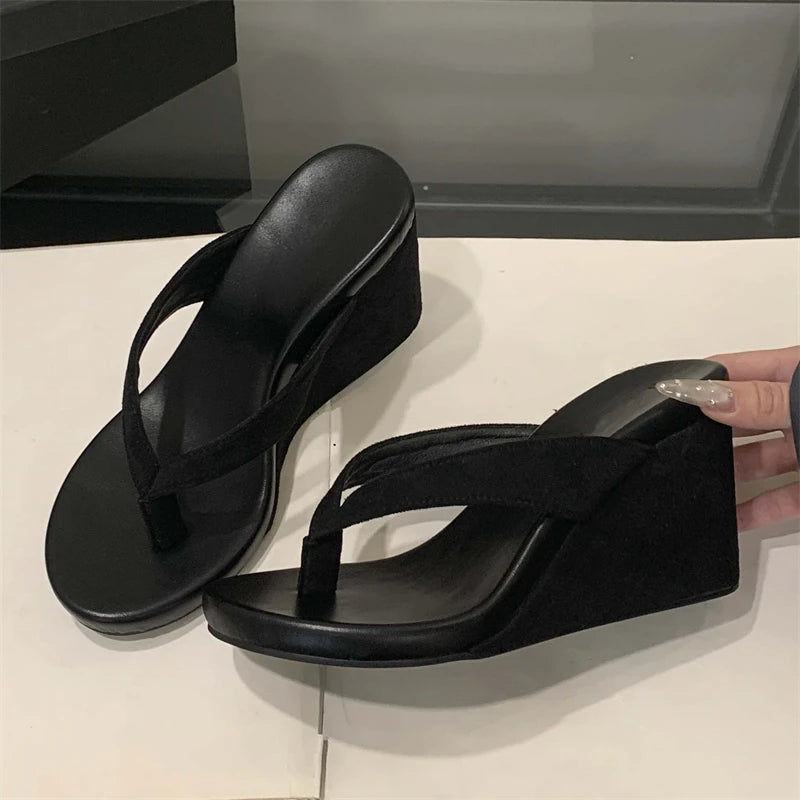 All Day Comfort Summer Beach Clip Toe Platform Wedges for Women