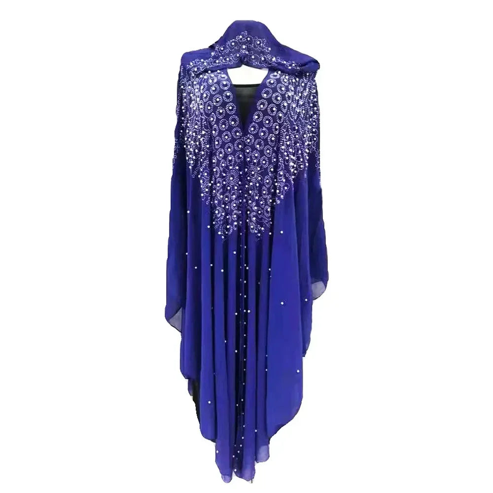 New Style Embroidered Beaded Diamond Stitching Muslim Dress African Large Size Women's Clothing Hooded Long Gown