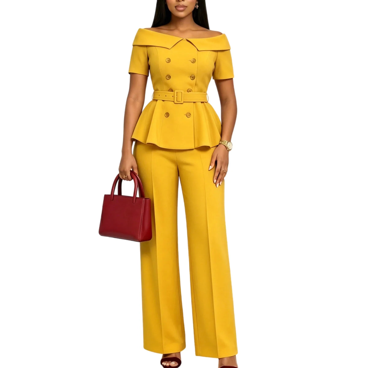 Summer Short Sleeve Top and Pants Matching Set for Women