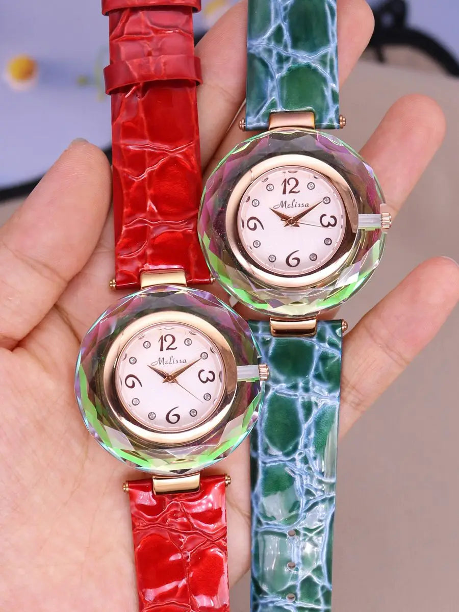 Top Luxury Crystal Melissa Lady Women's Watch Elegant Rhinestone Fashion Hours Dress Bracelet Clock Girl Birthday Gift Box