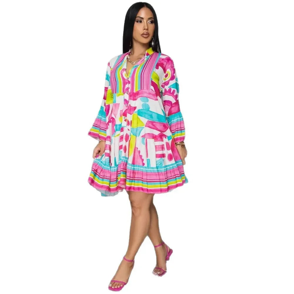 Dashiki African Dresses for Women Summer Elegant African Long Sleeve V-neck Printing Party Evening Dress Outfits Ankara Dresses