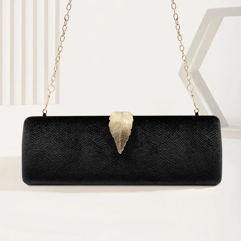 2025 Luxury Velvet Evening Clutch Bag Crystal Leaf Clasp Chain Handheld Purse for Gala Dinners Weddings Cocktail Parties