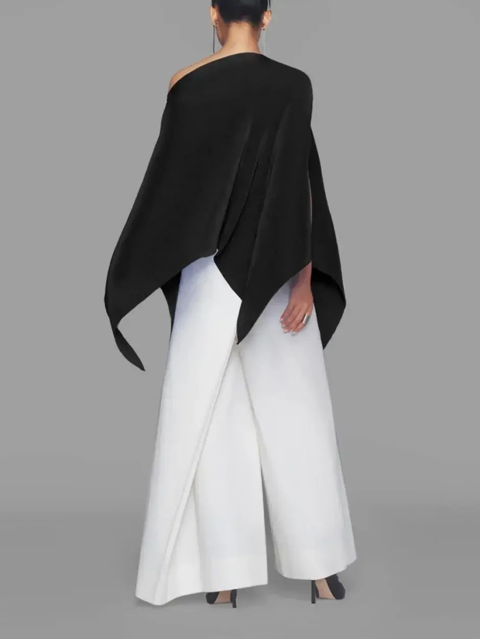 Beautyblue Black Women's T-Shirts Asymmetric Batwing Sleeves Tops New Casual One-Shoulder Loose Comfortable Female Blouses