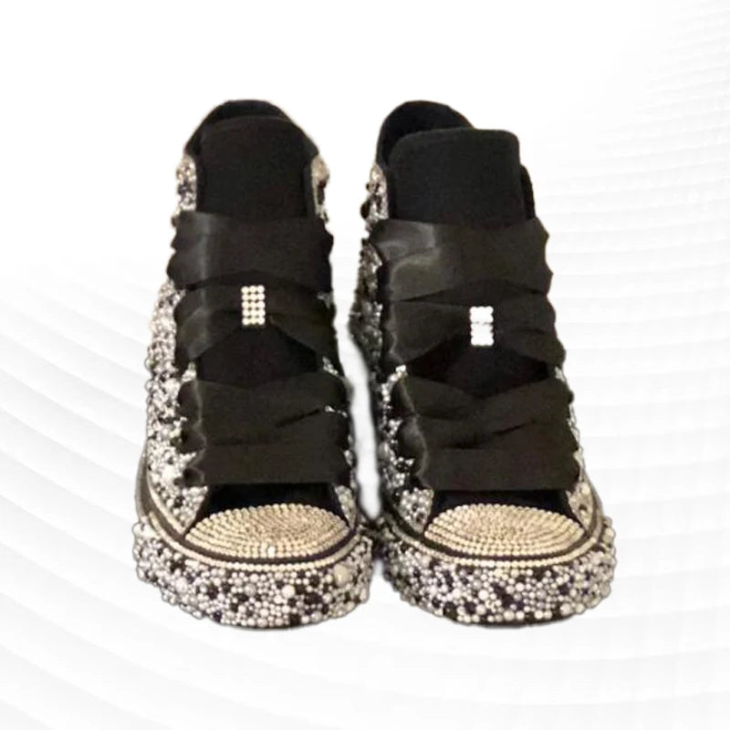 Crystal Embellished High Top Canvas Sneakers for Women