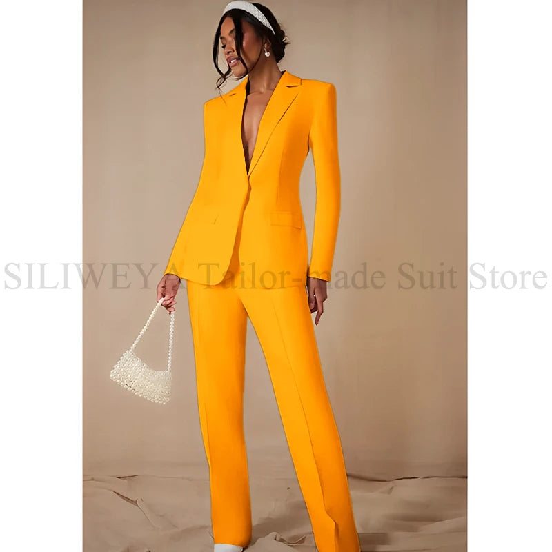 Luxury White Women's Clothing Single Breasted 2 Pieces Jacket Pants Female Suits Office Banquet Party Lady's Blazers Sets