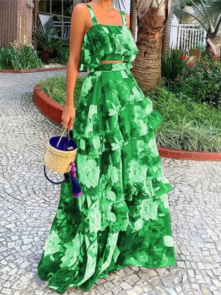 Printed Beach Vacation Style Two-Piece Set for Women