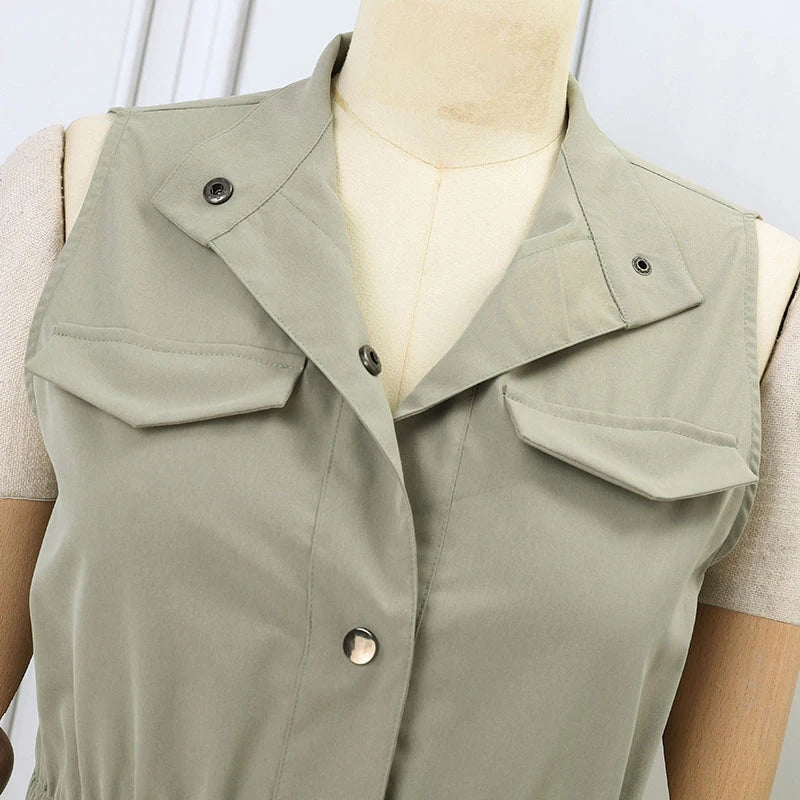 ZANZEA Women Sleeveless Waistcoat Korean Fashion Stand Collar Vest Casual Pockets Solid Tank Outwear 2024 Summer Waist Overalls