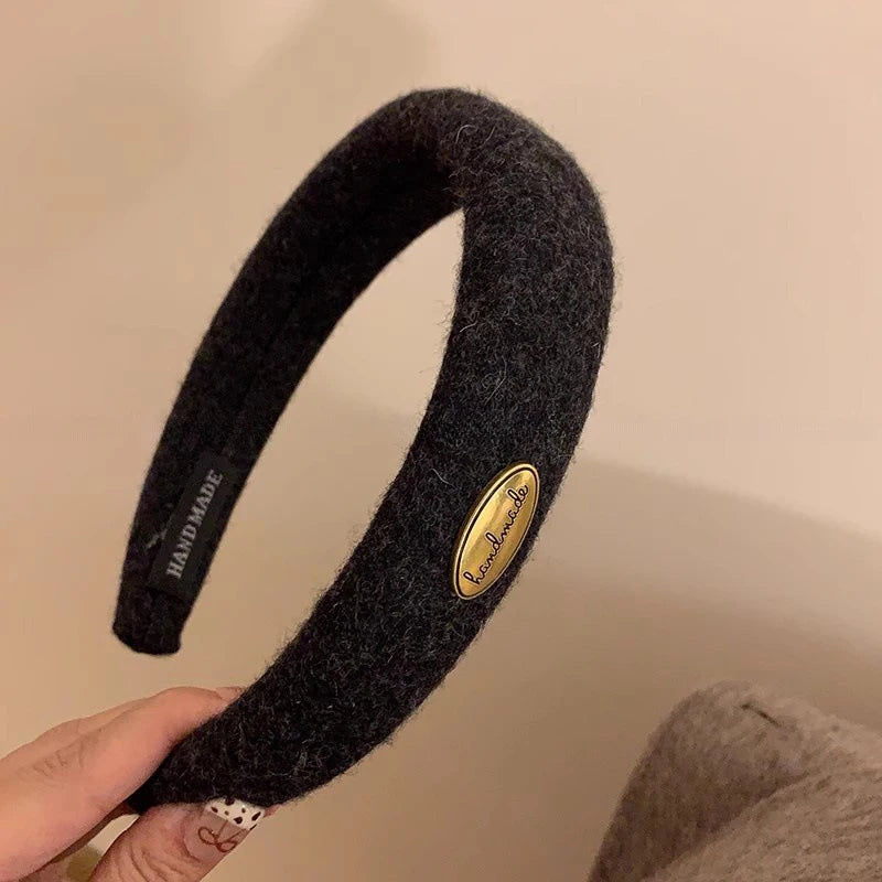 Wide Gold Emblem Wool Felt Headband