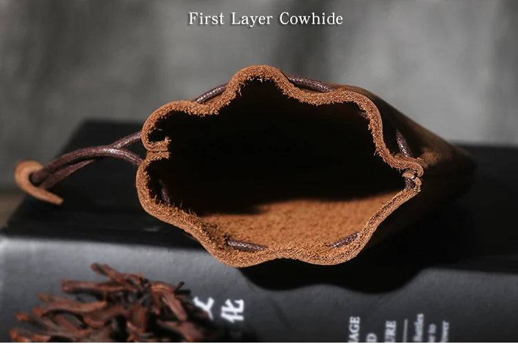 LUOKIR Men's Genuine Leather Coin Purse Simple Vintage Small Card Bag Women's Cowhide Wallet Keys Money Drawstring Storage Bags