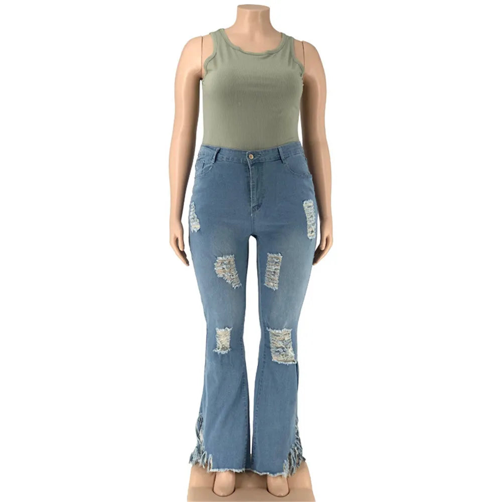 Wmstar Plus Size Jeans Women Bodycon Stretch Solid Pockets High Waist Fashion Denim Flared Pants 2022 Wholesale Dropshipping