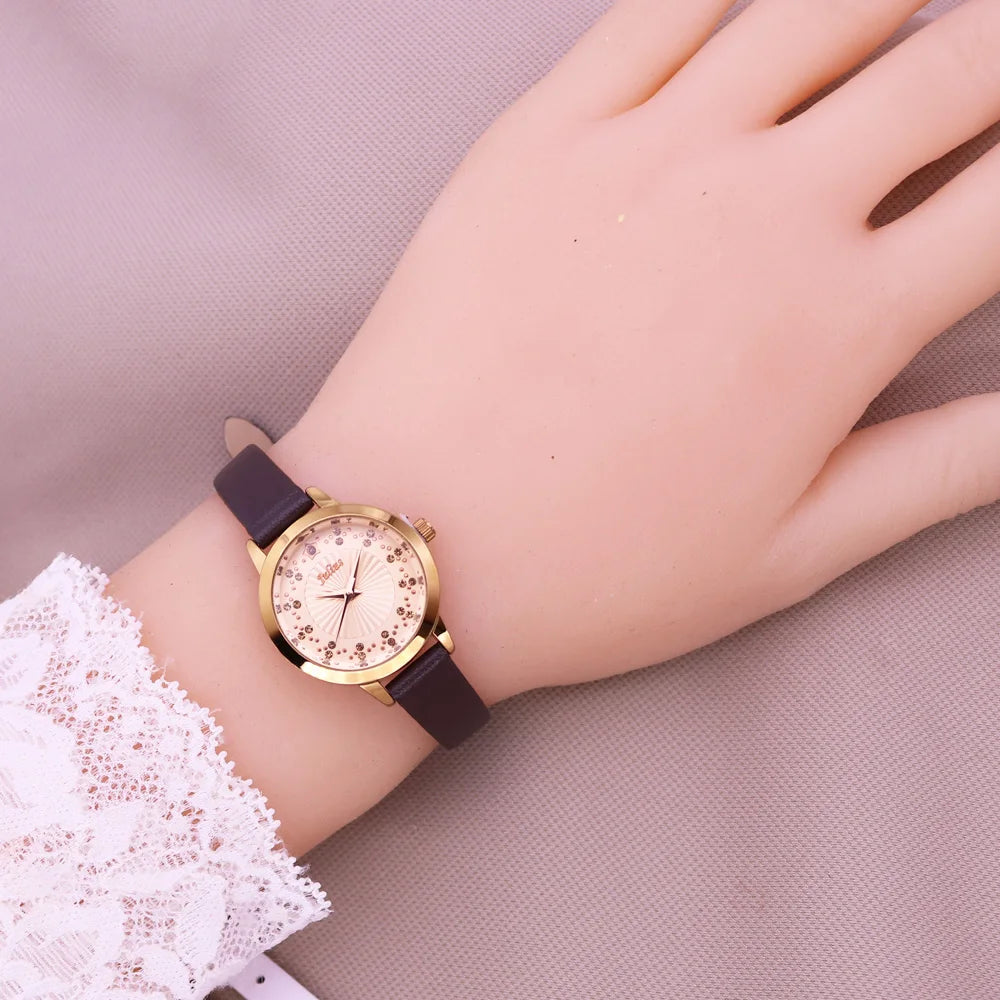 Small Rhinestones Julius Lady Women's Watch Japan Quartz Elegant Fashion Hours Bracelet Leather Girl's Gift No Box