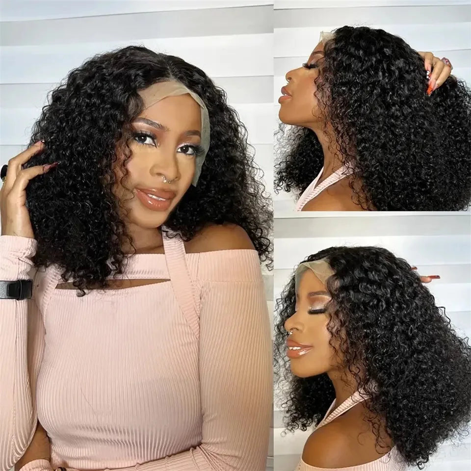 Short Bob Blunt Cut Jerry Curly 13X4X1 Lace Front Wigs Synthetic Wig Preplucked With Baby Hair Bleached Knots Glueless Wig Party