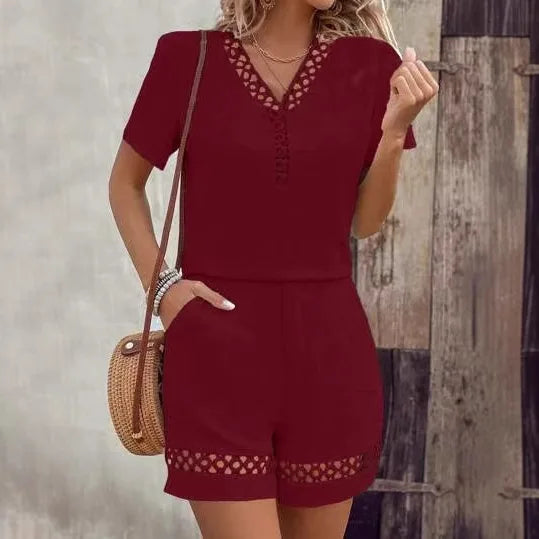 Lace Patchwork Casual Summer Two Piece Set for Women