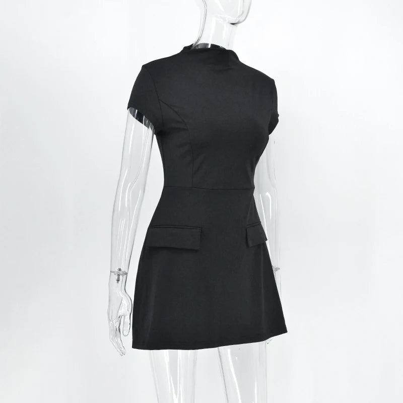 Women New Summer Sexy Mini Dress Fashion Streetwear Short Sleeve Black Slim Basic A-LINE Dresses Casual Club Elegant Party Dress