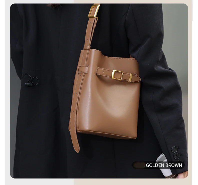 Cow Split Leather Bucket Bag Women Vintage messenger High Quality Simple Handbag Lady Shoulder Bag Luxury Female Crossbody Bags