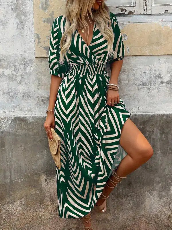 Loose Women's Dress Elegant Style Random Print Dyed Big Hemline 2026 European And American Style Casual Chic Maxi Dress