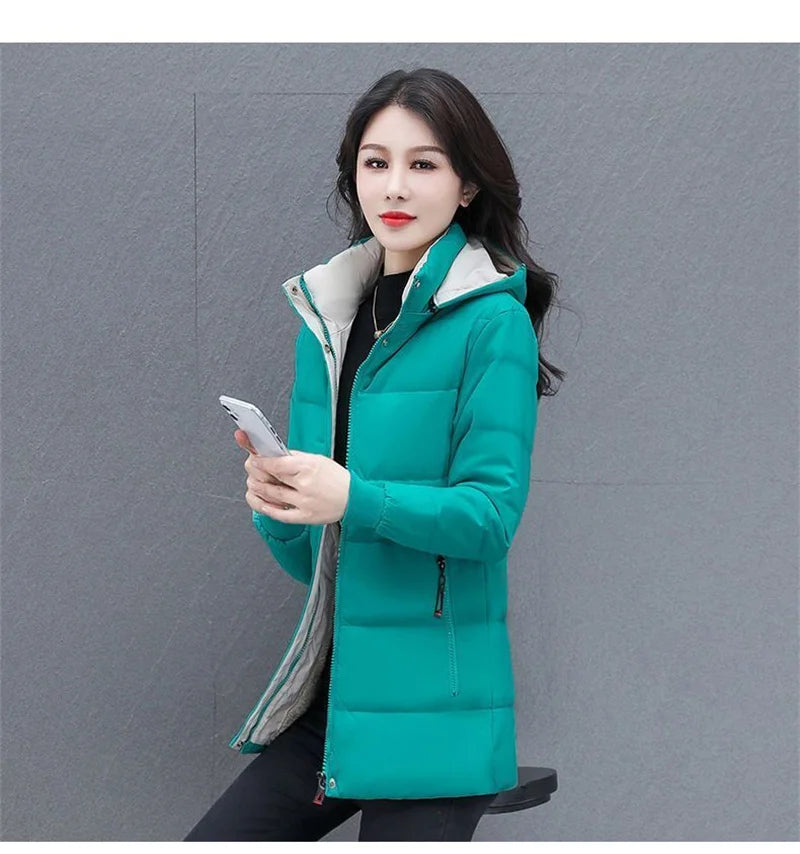 Detachable Hooded Parka Windproof jacket Female's winter jacket plush and Thickened High-End Women's Short Cotton Coat Patchwork