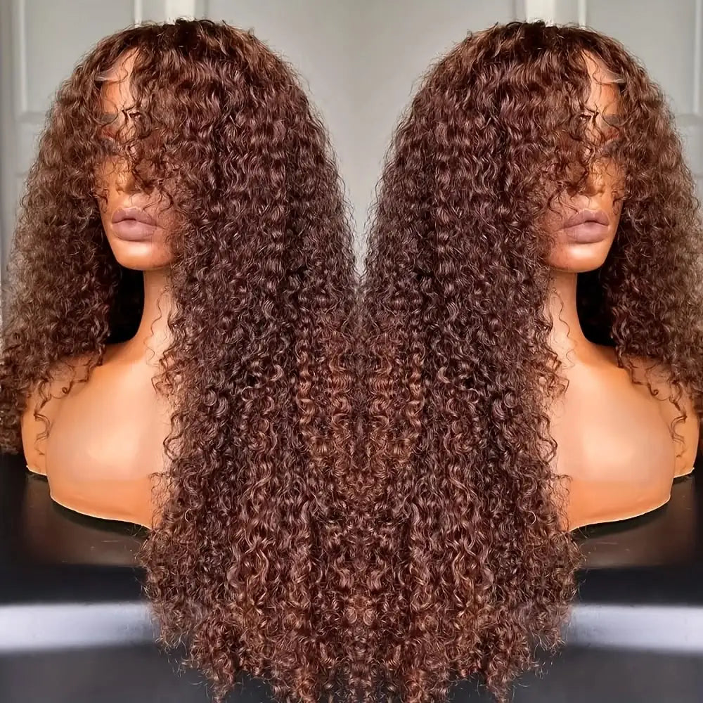 Chocolate Brown Deep Wave Lace Front Human Hair Wig for Women
