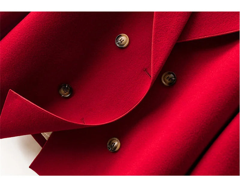 High-Quality Double-Sided Woolen Coat For Women 2024 New Short With Temperament Doll Neck Mother's Outfit Woolen Coat Female Red