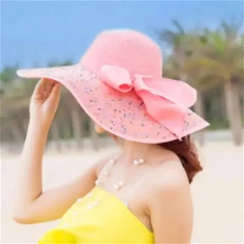 Hat Big-brimmed Cool Hat Women's Summer Sun Visor Sun-Proof Foldable Straw Hat UV-Proof Beach Sun Hat Summer Face Covering