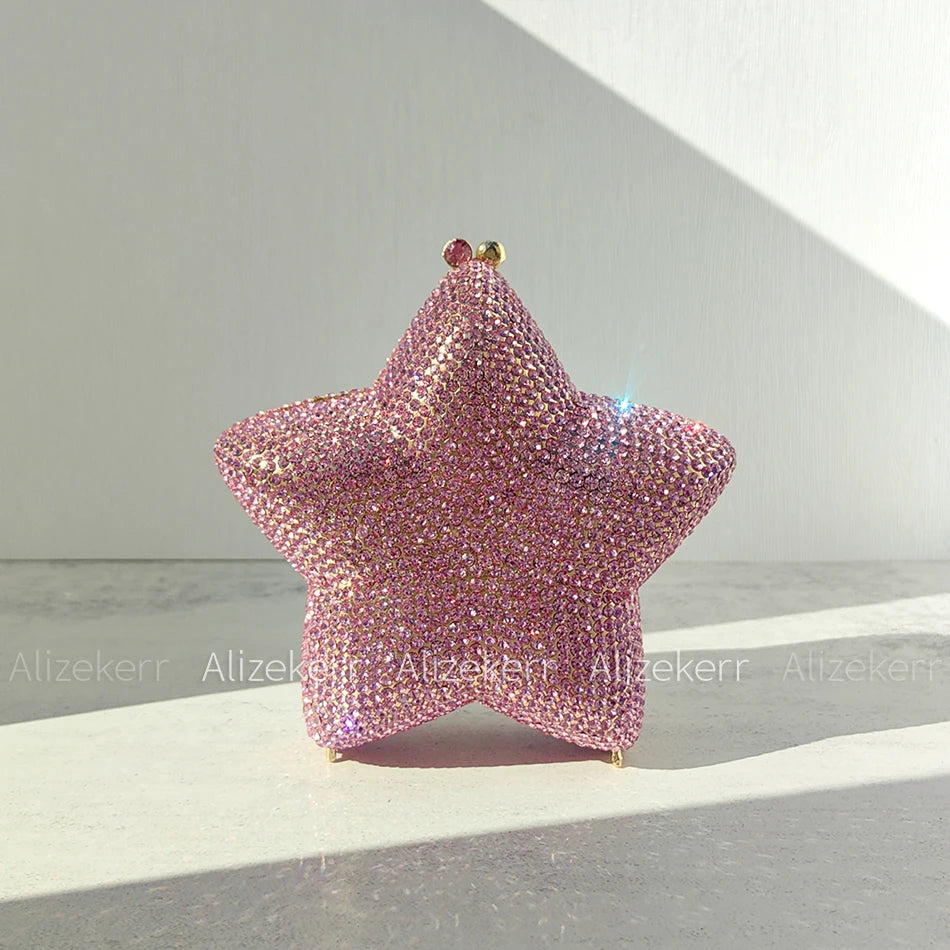 Alizekerr Star Shaped Crystal Evening Bags Women Boutique Gorgeous Sparkling Rhinestone Mini Metal Clutch Purses Wedding Party